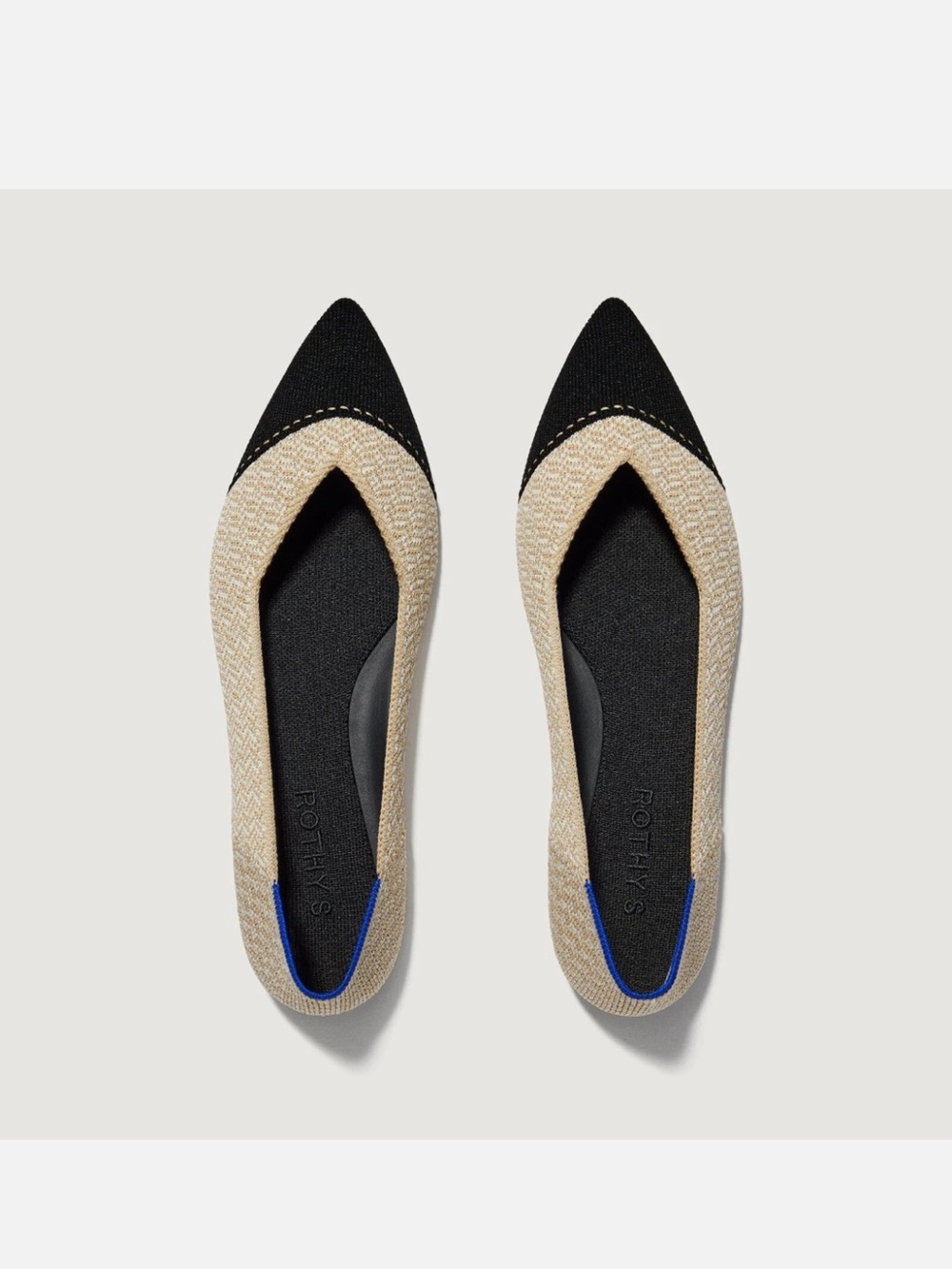 Rothy’s The Point II Cream Herringbone Black Cap Toe Flats Size 13 NIB